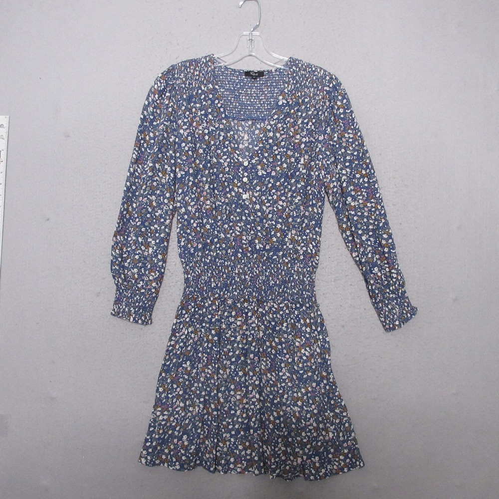 Rails Dress Medium Blue Zana Ditsy Floral Smocked Mini Dress Long‎ Sleeve Boho
